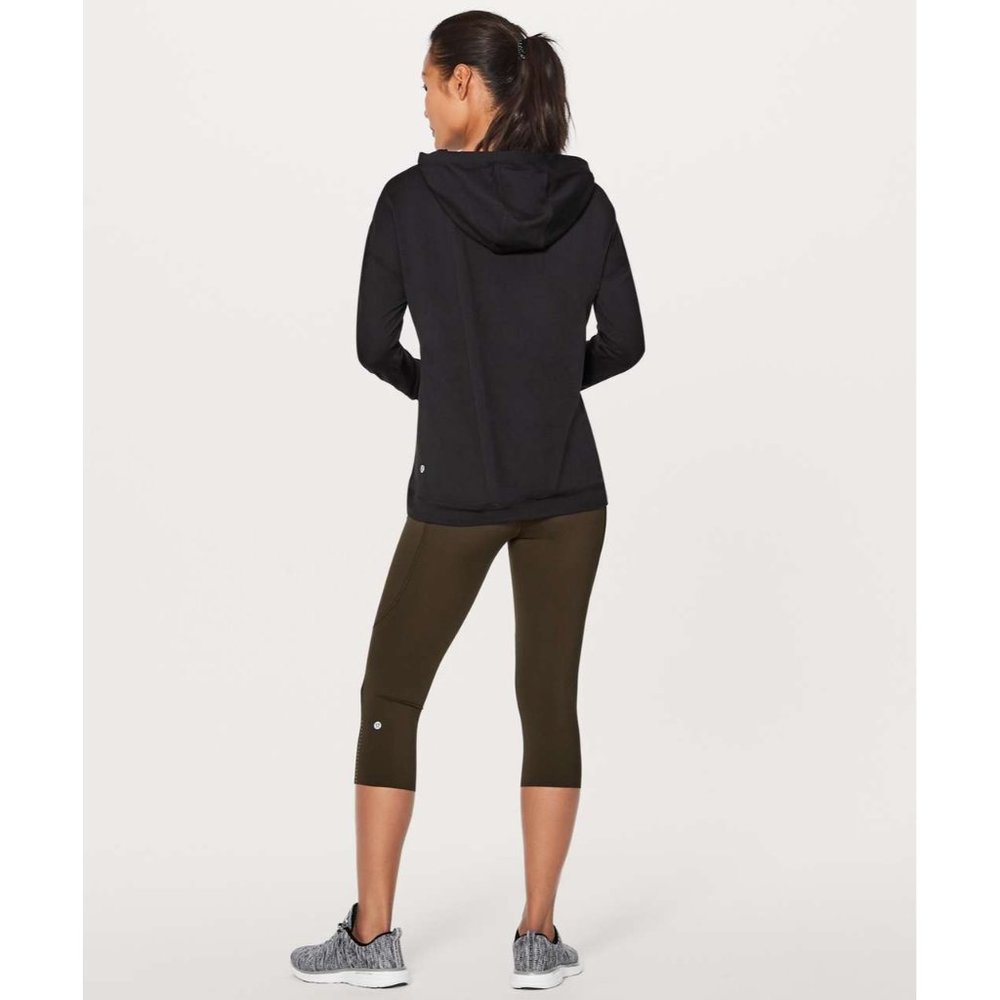 Lululemon 2 4 Small Black Extra Mile Pullover Hoodie Thumb Holes Shirt Pleated - Picture 5 of 11